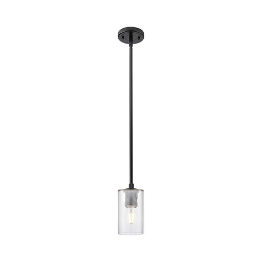Innovations Clymer 4in 1-Light Pendant | Industrial Matte Black and Clear Glass | Kitchen Island & Dining Room | Model 434-1S-BK-G802