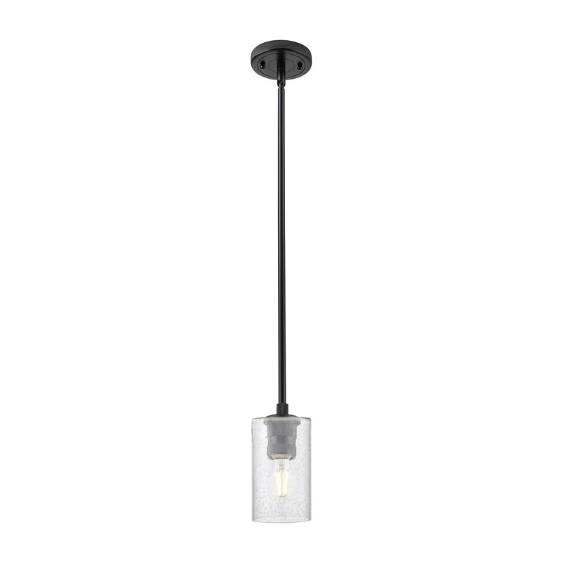 Innovations Clymer 4in 1-Light Pendant | Industrial Matte Black and Seedy Glass | Kitchen Island & Dining Room | Model 434-1S-BK-G804