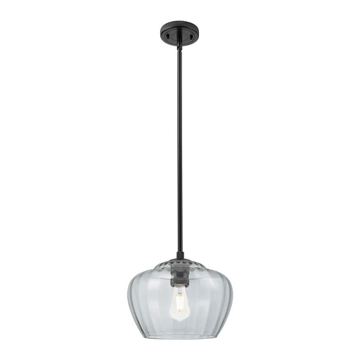 Innovations Fenton 11in 1-Light Pendant | Industrial Matte Black and Clear Glass | Kitchen Island & Dining Room | Model 434-1S-BK-G92-L