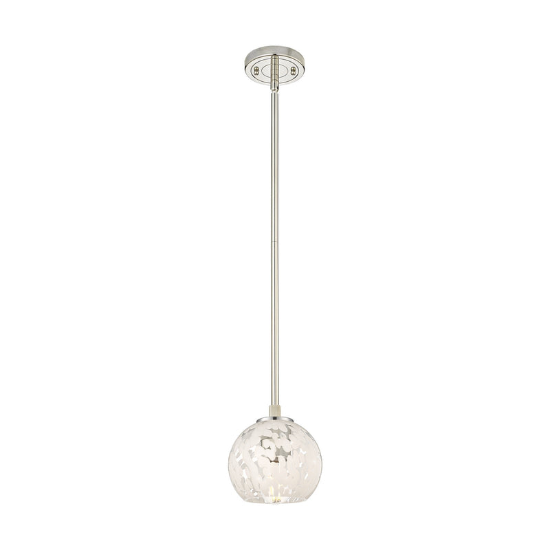 Innovations White Mouchette 6in 1-Light Pendant | Industrial Polished Nickel and White Mouchette Glass | Kitchen Island | Model 434-1S-PN-G1216-6WM
