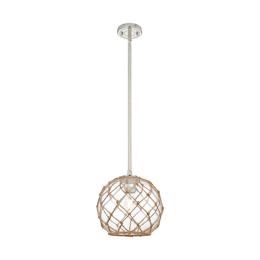 Innovations Farmhouse Rope 10in 1-Light Pendant | Industrial Polished Nickel and Clear Glass Brown Rope | Kitchen Island | Model 434-1S-PN-G122-10RB