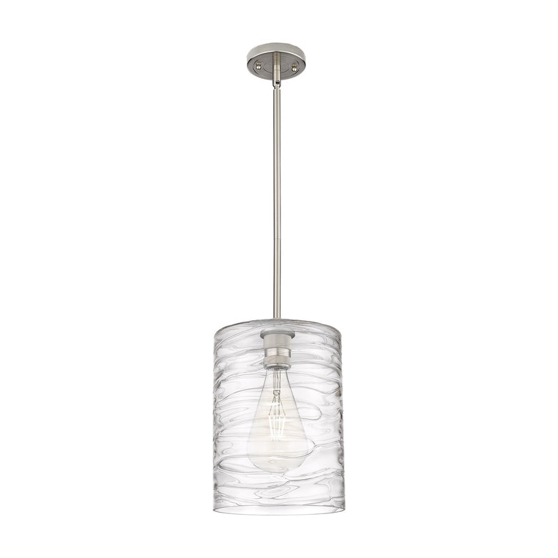 Innovations Cobbleskill 9in 1-Light Pendant | Industrial Satin Nickel and Deco Swirl Glass | Kitchen Island & Dining Room | Model 434-1S-SN-G1113-L