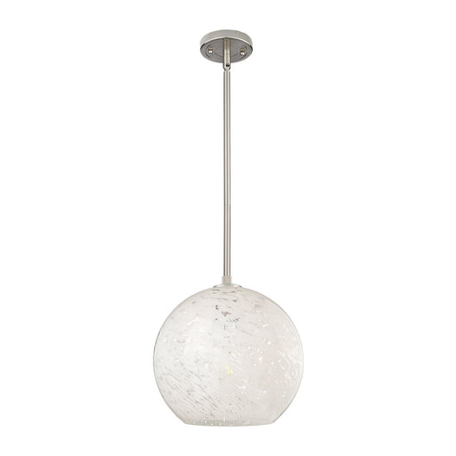 Innovations White Mouchette 12in 1-Light Pendant | Industrial Satin Nickel and White Mouchette Glass | Kitchen Island | Model 434-1S-SN-G1216-12WM