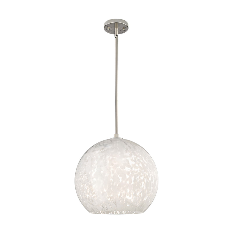 Innovations White Mouchette 13.75in 1-Light Pendant | Industrial Satin Nickel and White Mouchette Glass | Kitchen Island | Model 434-1S-SN-G1216-14WM