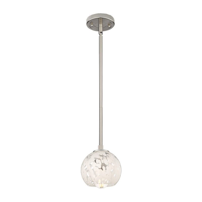 Innovations White Mouchette 6in 1-Light Pendant | Industrial Satin Nickel and White Mouchette Glass | Kitchen Island | Model 434-1S-SN-G1216-6WM