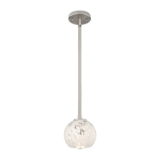 Innovations White Mouchette 6in 1-Light Pendant | Industrial Satin Nickel and White Mouchette Glass | Kitchen Island | Model 434-1S-SN-G1216-6WM