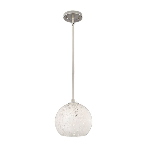 Innovations White Mouchette 8in 1-Light Pendant | Industrial Satin Nickel and White Mouchette Glass | Kitchen Island | Model 434-1S-SN-G1216-8WM