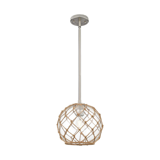 Innovations Farmhouse Rope 10in 1-Light Pendant | Industrial Satin Nickel and Clear Glass Brown Rope | Kitchen Island | Model 434-1S-SN-G122-10RB