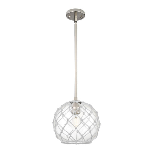 Innovations Farmhouse Rope 10in 1-Light Pendant | Industrial Satin Nickel and Clear Glass White Rope | Kitchen Island | Model 434-1S-SN-G122-10RW