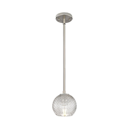 Innovations Athens 5.88in 1-Light Pendant | Industrial Satin Nickel and Clear Basket Weave Glass | Kitchen Island | Model 434-1S-SN-G122C-6CL