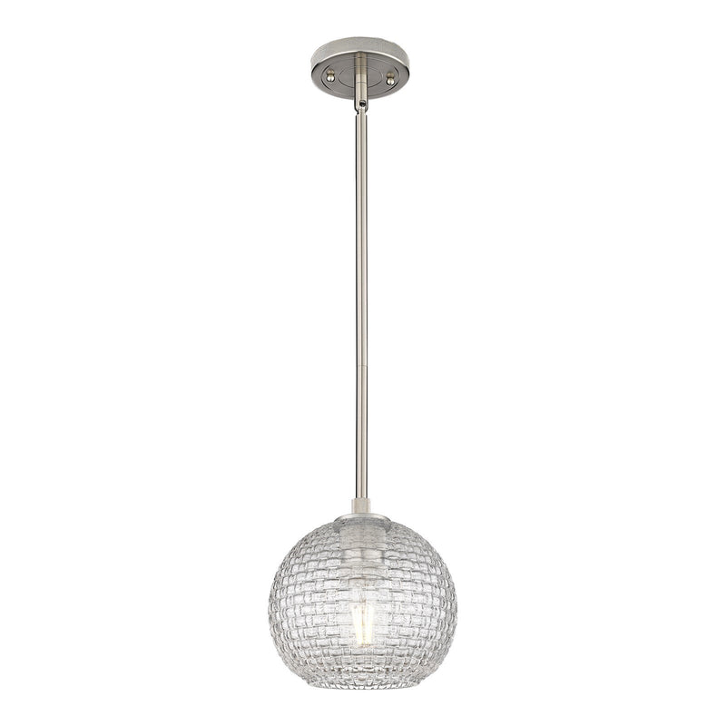 Innovations Athens 8in 1-Light Pendant | Industrial Satin Nickel and Clear Basket Weave Glass | Kitchen Island & Dining | Model 434-1S-SN-G122C-8CL