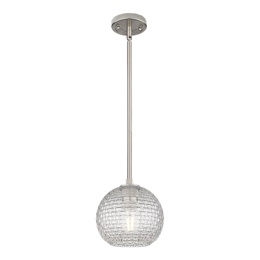 Innovations Athens 8in 1-Light Pendant | Industrial Satin Nickel and Clear Basket Weave Glass | Kitchen Island & Dining | Model 434-1S-SN-G122C-8CL