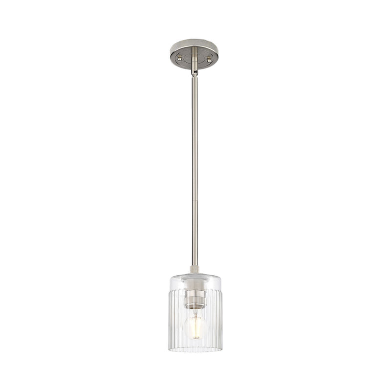 Innovations Hadley 4.5in 1-Light Pendant | Industrial Satin Nickel and Clear Ribbed Glass | Kitchen Island & Dining Room | Model 434-1S-SN-G342