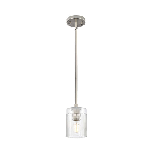 Innovations Hadley 4.5in 1-Light Pendant | Industrial Satin Nickel and Clear Ribbed Glass | Kitchen Island & Dining Room | Model 434-1S-SN-G342
