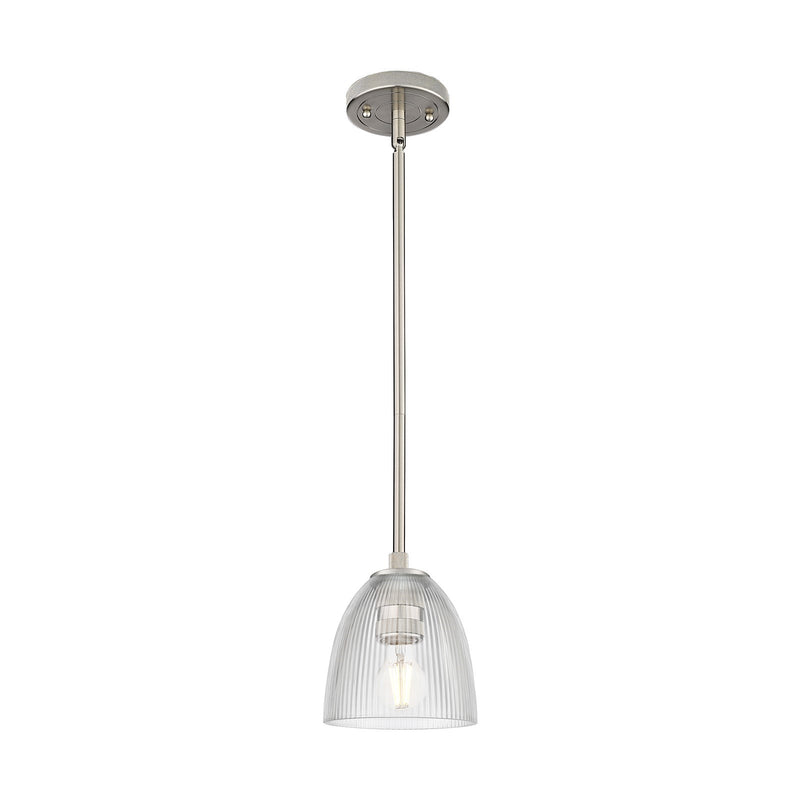 Innovations Lighting Castile 6in 1-Light Pendant | Industrial Satin Nickel and Clear Glass | Kitchen Island & Dining Room | Model 434-1S-SN-G382