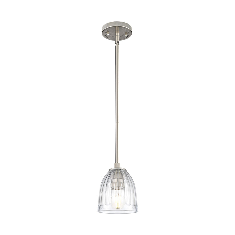Innovations Lighting Brookfield 5.75in 1-Light Pendant | Industrial Satin Nickel and Clear Glass | Kitchen Island & Dining | Model 434-1S-SN-G442