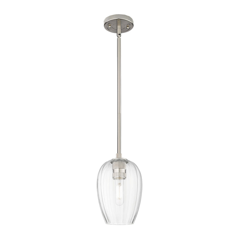 Innovations Preston Flute 6in 1-Light Pendant | Industrial Satin Nickel and Clear Glass | Kitchen Island & Dining Room | Model 434-1S-SN-G457-6CL