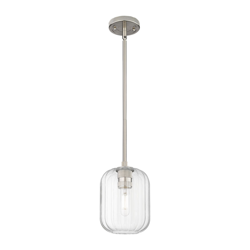 Innovations Preston Cylinder 7in 1-Light Pendant | Industrial Satin Nickel and Clear Glass | Kitchen Island & Dining Room | Model 434-1S-SN-G460-7CL
