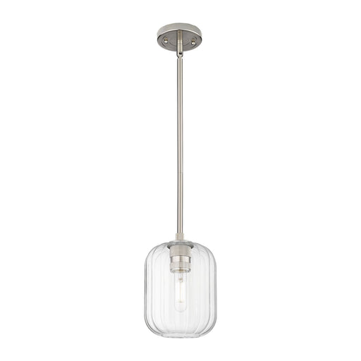 Innovations Preston Cylinder 7in 1-Light Pendant | Industrial Satin Nickel and Clear Glass | Kitchen Island & Dining Room | Model 434-1S-SN-G460-7CL