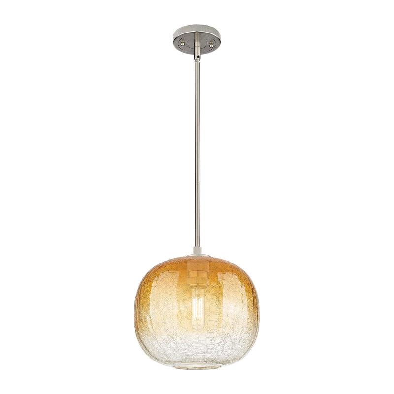 Innovations Brookhaven Sphere 10.5in 1-Light Pendant | Industrial Satin Nickel and Amber Glass | Kitchen Island & Dining | Model 434-1S-SN-G481-10AM