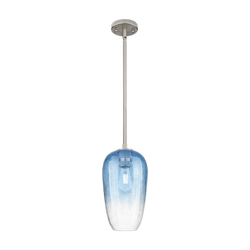Innovations Brookhaven Flute 7in 1-Light Pendant | Industrial Satin Nickel and Sapphire Blue Glass | Kitchen Island | Model 434-1S-SN-G484-7SB