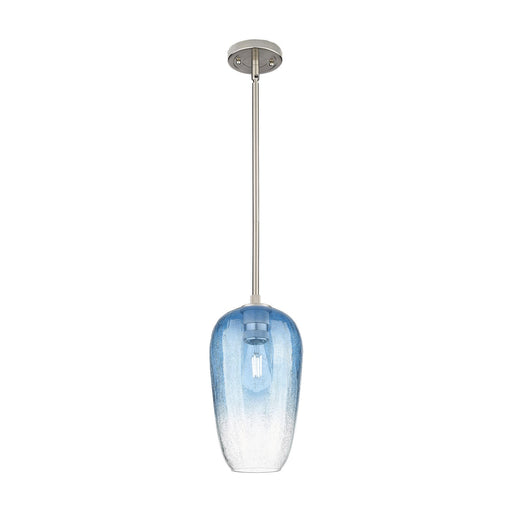 Innovations Brookhaven Flute 7in 1-Light Pendant | Industrial Satin Nickel and Sapphire Blue Glass | Kitchen Island | Model 434-1S-SN-G484-7SB