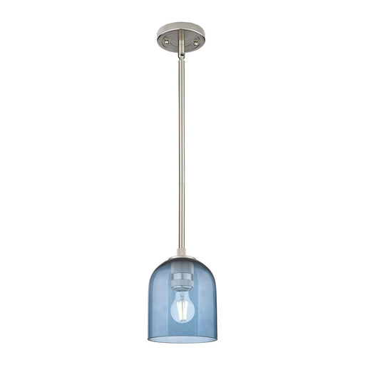 Innovations Bella 6in 1-Light Pendant | Industrial Satin Nickel and Blue Glass | Kitchen Island & Dining Room | Model 434-1S-SN-G558-6BL