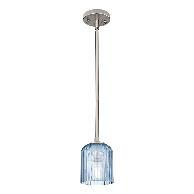 Innovations Crown Point 5in 1-Light Pendant | Industrial Satin Nickel and Princess Blue Glass | Kitchen Island & Dining | Model 434-1S-SN-G559-5BL