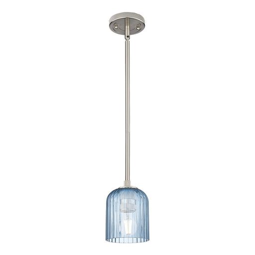 Innovations Crown Point 5in 1-Light Pendant | Industrial Satin Nickel and Princess Blue Glass | Kitchen Island & Dining | Model 434-1S-SN-G559-5BL