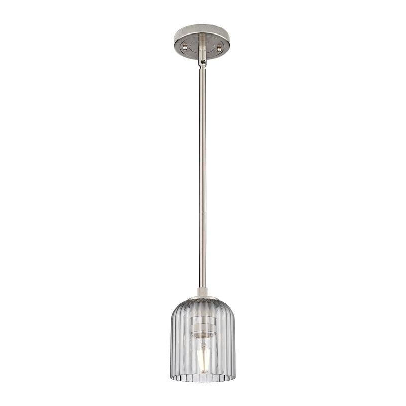 Innovations Crown Point 5in 1-Light Pendant | Industrial Satin Nickel and Light Smoke Bell Glass | Kitchen Island & Dining | Model 434-1S-SN-G559-5SM