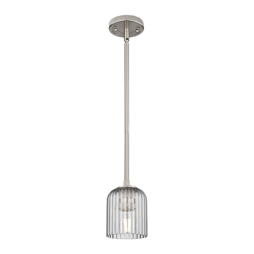 Innovations Crown Point 5in 1-Light Pendant | Industrial Satin Nickel and Light Smoke Bell Glass | Kitchen Island & Dining | Model 434-1S-SN-G559-5SM