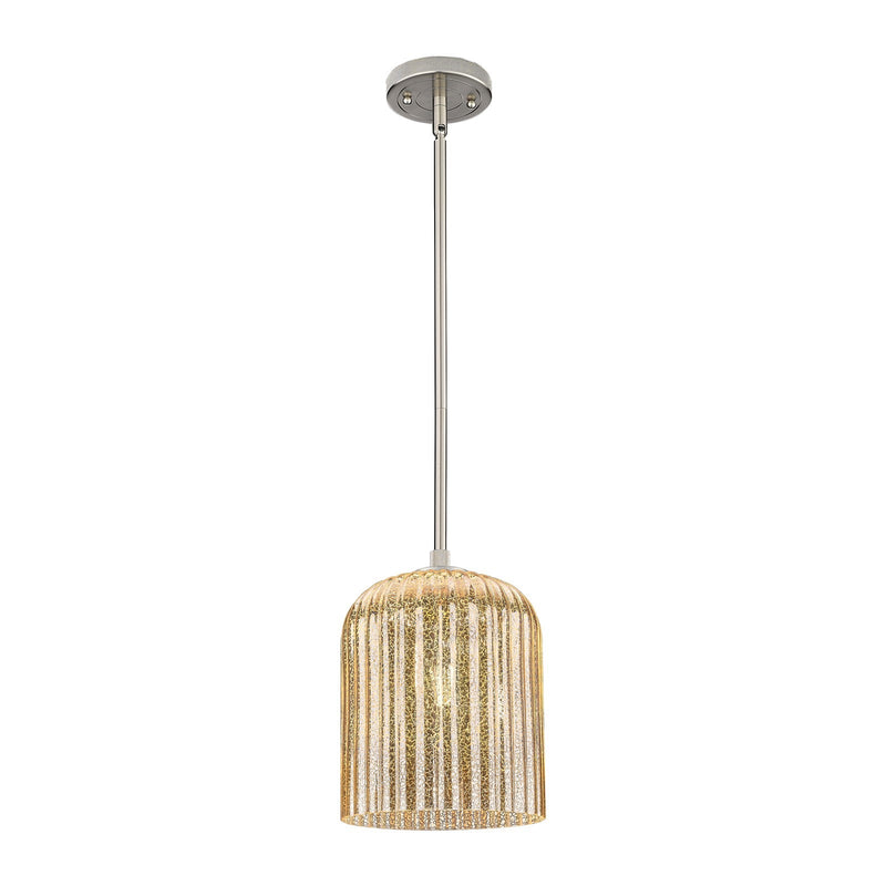 Innovations Crown Point 8in 1-Light Pendant | Industrial Satin Nickel and Mercury Ribbed Glass | Kitchen Island & Dining | Model 434-1S-SN-G559-8ME