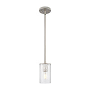 Innovations Clymer 4in 1-Light Pendant | Industrial Satin Nickel and Clear Glass | Kitchen Island & Dining Room | Model 434-1S-SN-G802