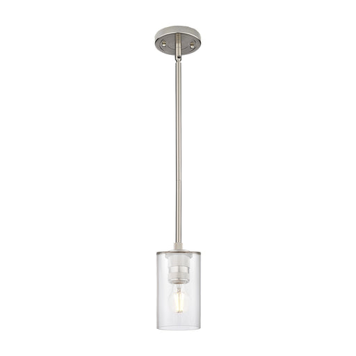 Innovations Clymer 4in 1-Light Pendant | Industrial Satin Nickel and Clear Glass | Kitchen Island & Dining Room | Model 434-1S-SN-G802