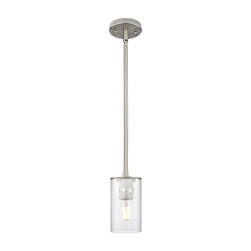 Innovations Clymer 4in 1-Light Pendant | Industrial Satin Nickel and Clear Glass | Kitchen Island & Dining Room | Model 434-1S-SN-G802
