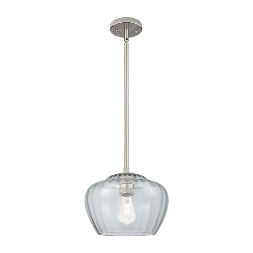 Innovations Fenton 11in 1-Light Pendant | Industrial Satin Nickel and Clear Ribbed Glass | Kitchen Island & Dining Room | Model 434-1S-SN-G92-L