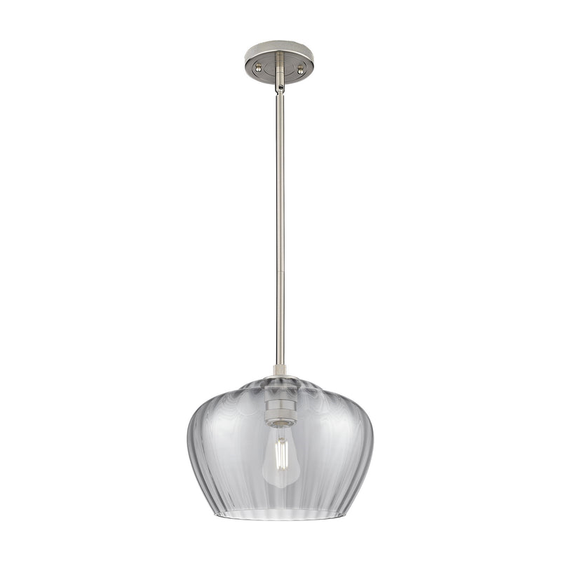Innovations Fenton 11in 1-Light Pendant | Industrial Satin Nickel and Light Smoke Ribbed Glass | Kitchen Island & Dining Room | Model 434-1S-SN-G93-L
