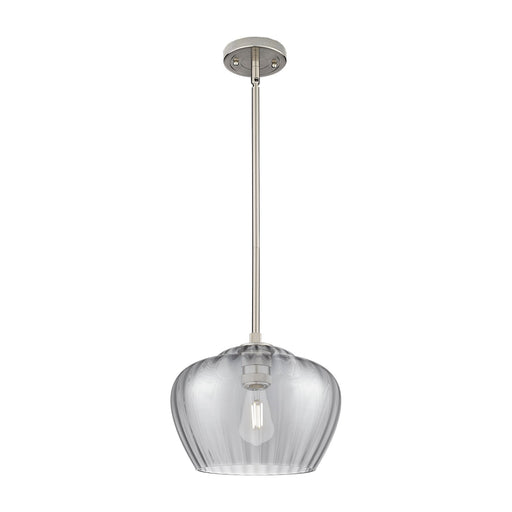 Innovations Fenton 11in 1-Light Pendant | Industrial Satin Nickel and Light Smoke Ribbed Glass | Kitchen Island & Dining Room | Model 434-1S-SN-G93-L