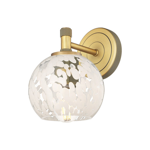 Innovations White Mouchette 6in 1-Light Sconce | Industrial Brushed Brass and White Mouchette Glass | Bedroom & Hallway | Model 434-1W-BB-G1216-6WM