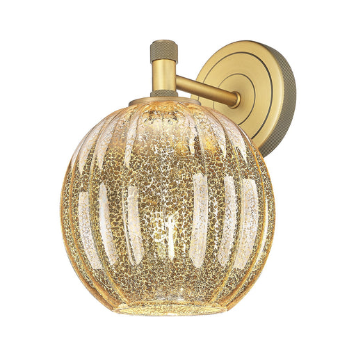 Innovations Preston Globe 7in 1-Light Wall Sconce | Industrial Brushed Brass and Mercury Glass | Bedroom & Hallway Accent | Model 434-1W-BB-G458-7ME
