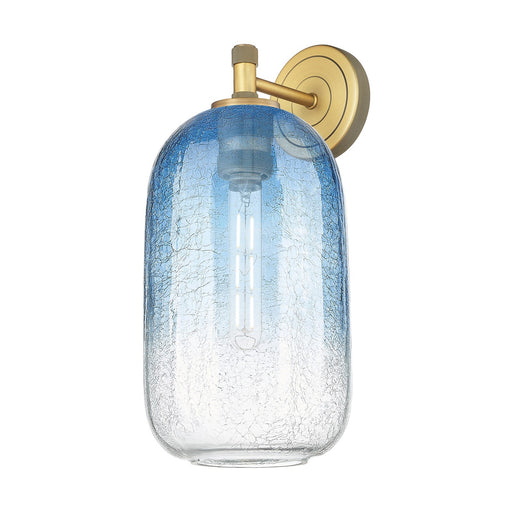 Innovations Brookhaven Cloche 7in 1-Light Wall Sconce | Industrial Brushed Brass and Sapphire Blue Glass | Bedroom | Model 434-1W-BB-G482-7SB