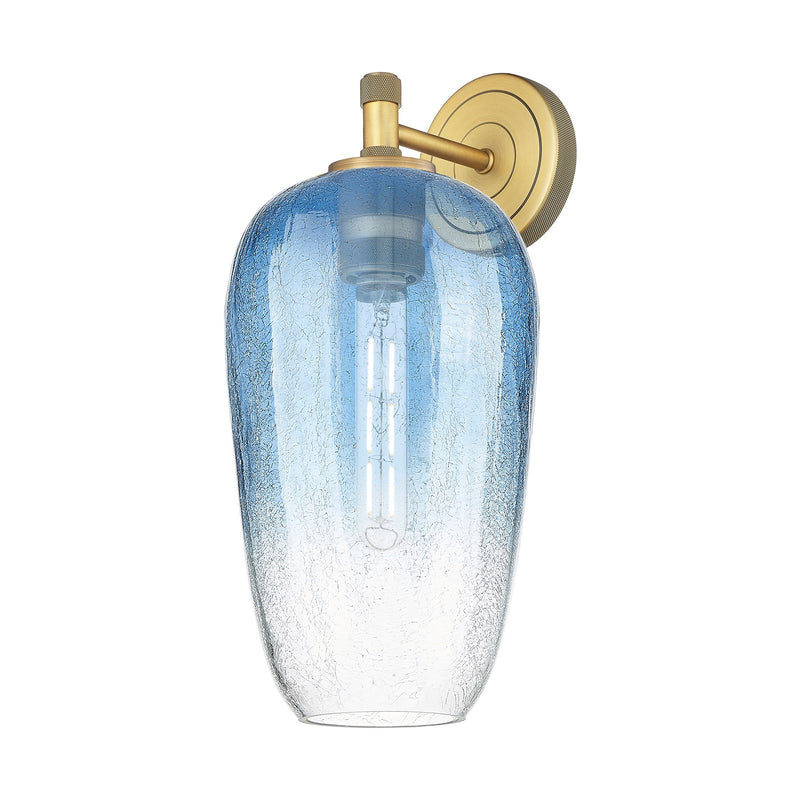 Innovations Brookhaven Flute 7in 1-Light Wall Sconce | Industrial Brushed Brass and Sapphire Blue Glass | Bedroom | Model 434-1W-BB-G484-7SB