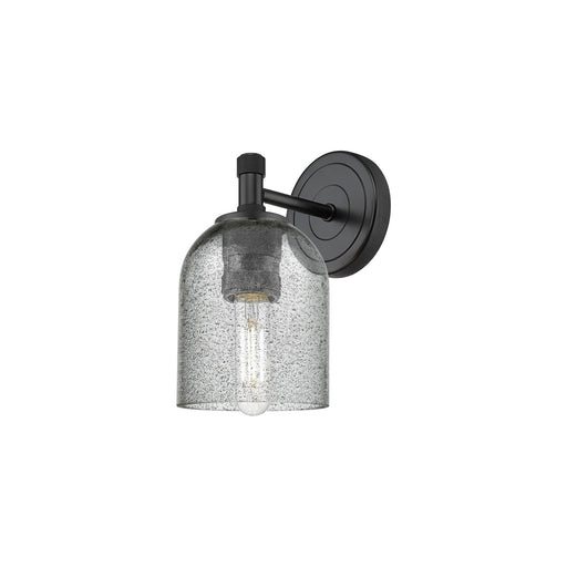 Innovations Caledonia 5in 1-Light Wall Sconce | Industrial Matte Black and Charcoal Glass | Bedroom & Hallway Accent | Model 434-1W-BK-G257