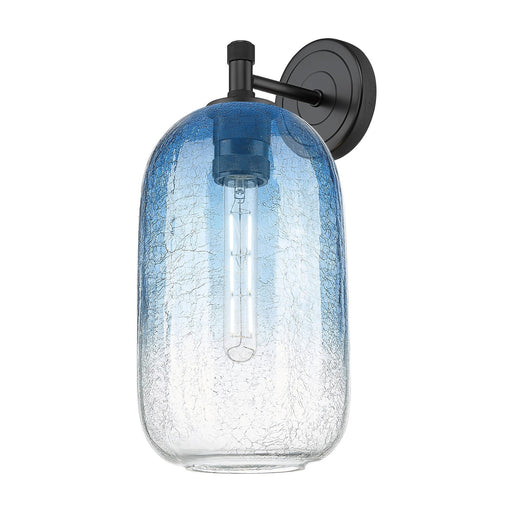 Innovations Brookhaven Cloche 7in 1-Light Wall Sconce | Industrial Matte Black and Sapphire Blue Glass | Hallway & Bedroom | Model 434-1W-BK-G482-7SB