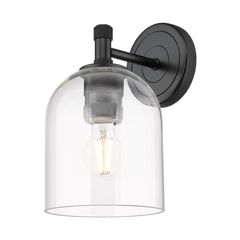 Innovations Bella 6in 1-Light Wall Sconce | Industrial Matte Black and Clear Glass | Kitchen & Hallway | 5.5 x 9.88 in | Model 434-1W-BK-G558-6CL
