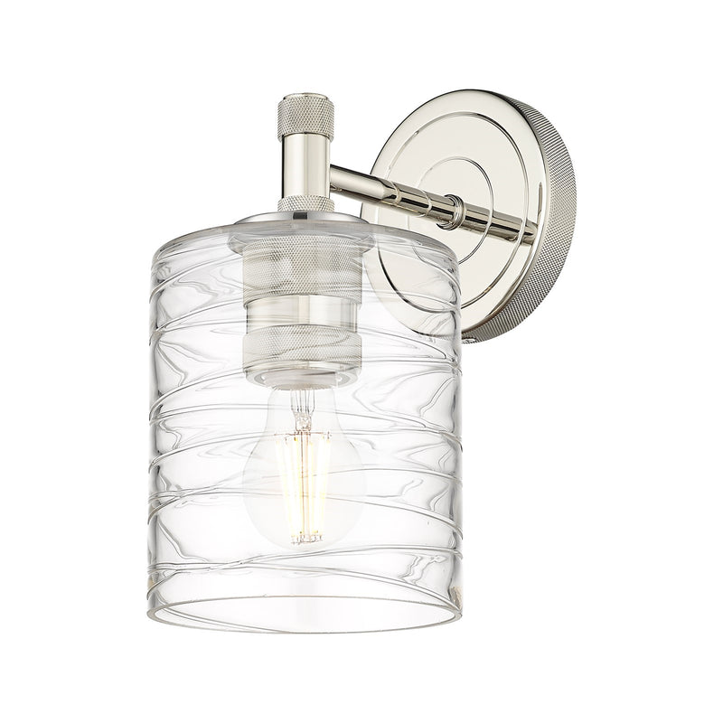 Innovations Cobbleskill 5in 1-Light Wall Sconce | Industrial Polished Nickel and Deco Swirl Glass | Hallway & Bathroom | Model 434-1W-PN-G1113