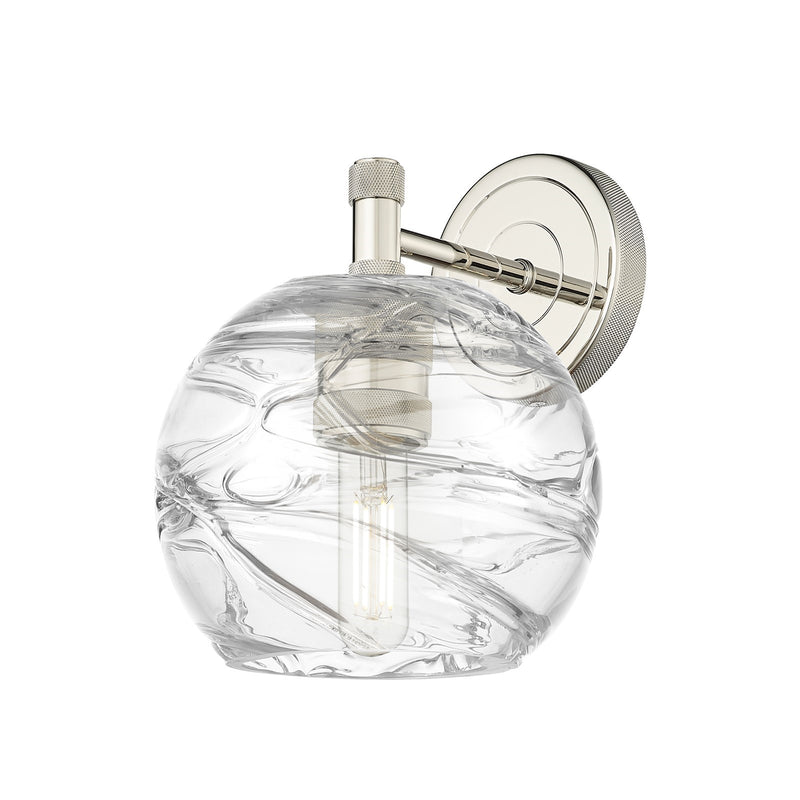Innovations Crown Point 6in 1-Light Wall Sconce | Industrial Polished Nickel and Clear Deco Swirl Glass | Bathroom | Model 434-1W-PN-G1213-6CL
