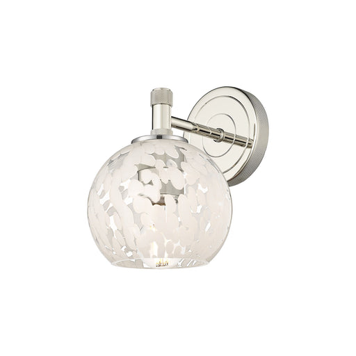 Innovations White Mouchette 6in 1-Light Wall Sconce | Industrial Polished Nickel and White Mouchette Glass | Bathroom | Model 434-1W-PN-G1216-6WM