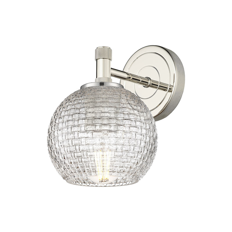 Innovations Athens 6in 1-Light Wall Sconce | Industrial Polished Nickel and Clear Basket Weave Glass | Bathroom & Hallway | Model 434-1W-PN-G122C-6CL