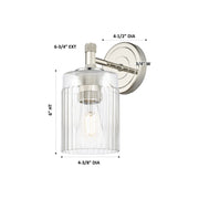 Innovations Hadley 1-Light 4.5in Wall Sconce | Industrial Modern Polished Nickel Steel and Clear Ribbed Glass | Bathroom & Hallway | Model 434-1W-PN-G342